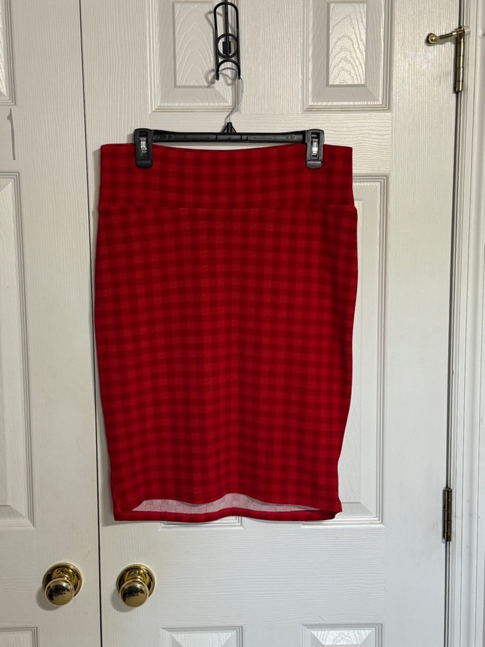 LuLaRoe Red Checked Pencil Skirt